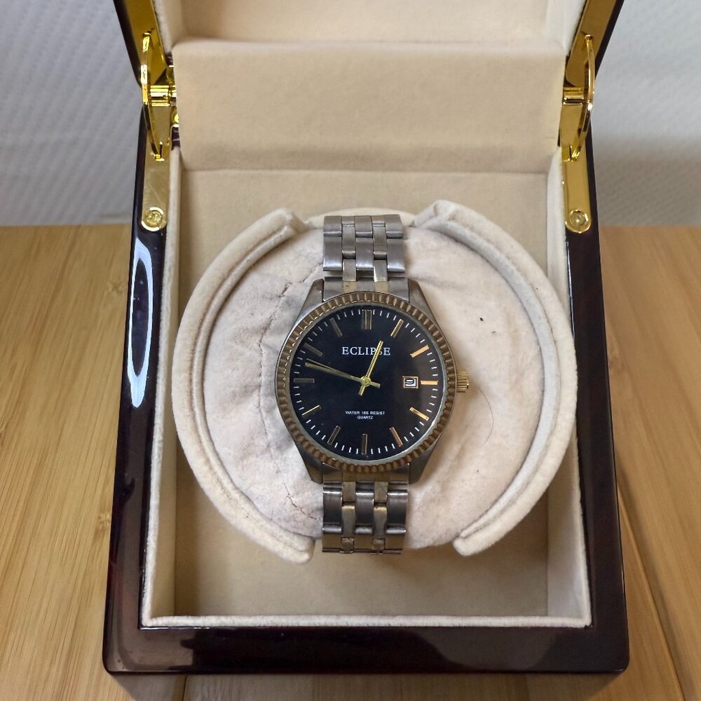 Eclipse Two-Tone Calendar Watch Gold/Silver/Black, 37.5mm